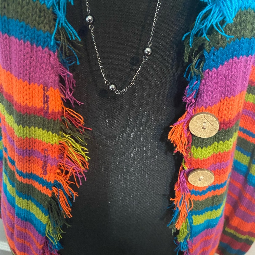 Multicolor Striped Women's Cardigan || Size 14 (see measurements in description) - Picture 7 of 11